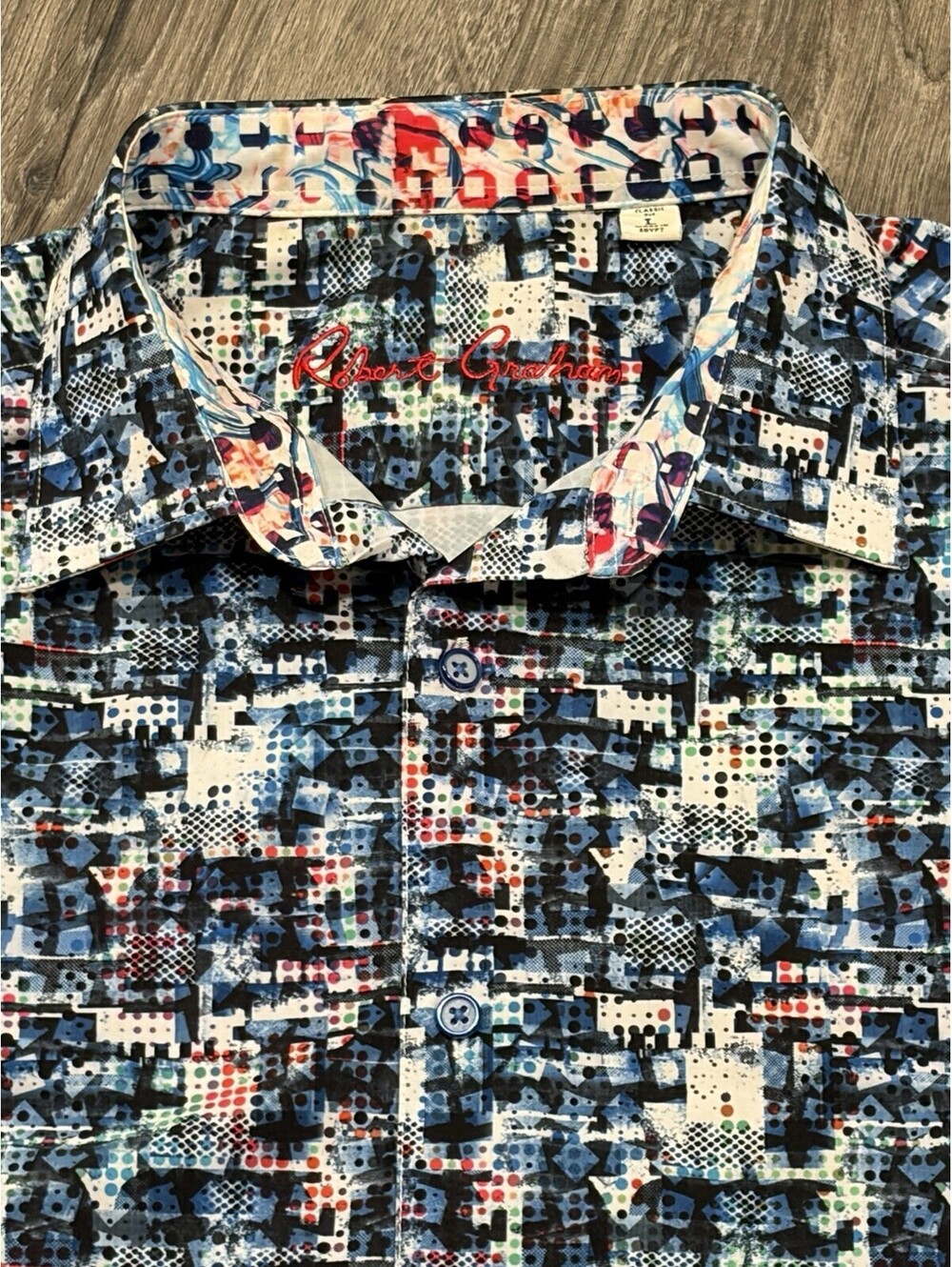 Robert Graham Classic Fit Shirt Mens L Blue Geometric Abstract Print